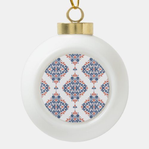Ornamental Blue Orange Vintage Seamless Ceramic Ball Christmas Ornament