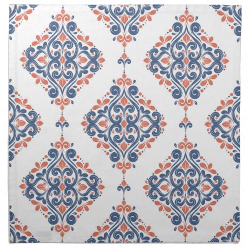 Ornamental Blue Orange Vintage Seamless Cloth Napkin