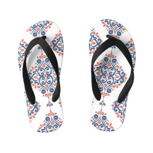 Ornamental Blue Orange Vintage Seamless Kids Flip Flops