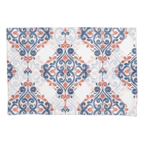 Ornamental Blue Orange Vintage Seamless Pillow Case