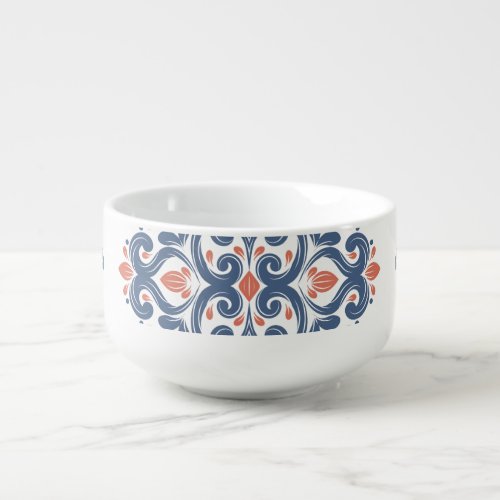 Ornamental Blue Orange Vintage Seamless Soup Mug