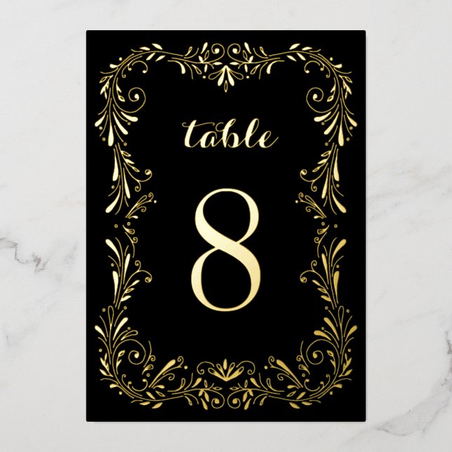 Ornamental Boho sketch Black Gold Table Numbers (Front)