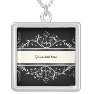 Ornamental border black white silver pendant