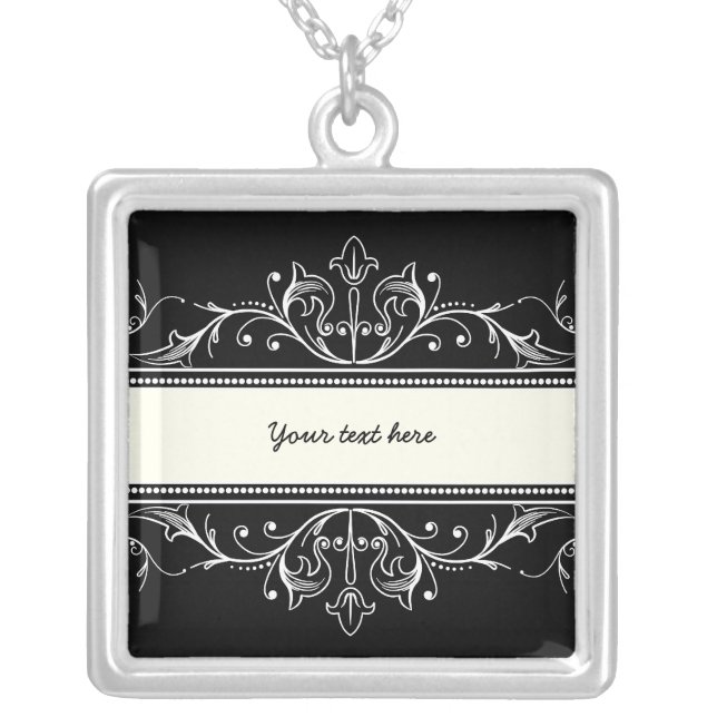 Ornamental border black white silver pendant (Front)