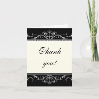 Ornamental border black white Thank you note card