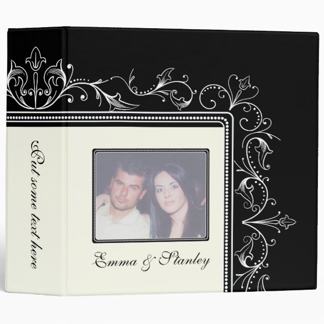 Ornamental border black white wedding binder (Front/Spine)