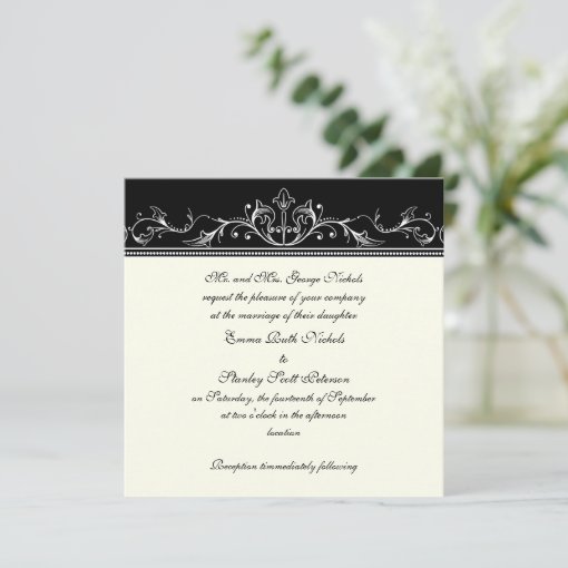 Ornamental border black white wedding invitation | Zazzle