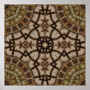 Ornamental Brown and Green Stained Glass Mandala Poster