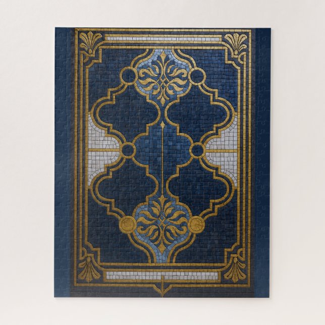 Ornamental Byzantine Mosaic Pattern Blue Gold Jigsaw Puzzle (Vertical)