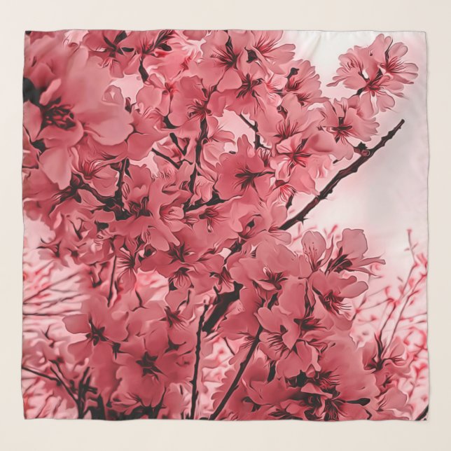 Ornamental Cherry Branches Pink Stylized Scarf (Front)