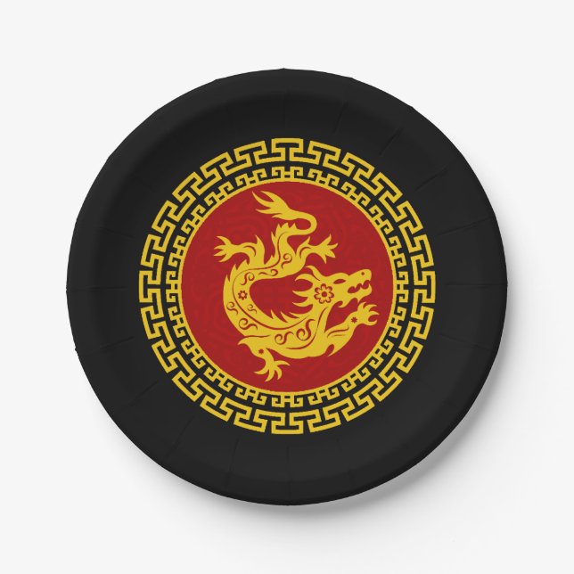 Ornamental Chinese New Year Dragon Paper Plates (Front)