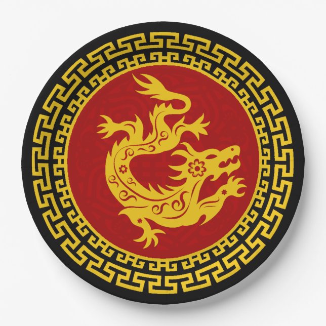 Ornamental Chinese New Year Dragon Paper Plates (Front)