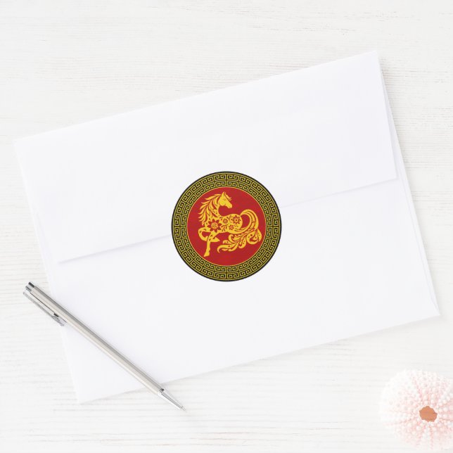 Ornamental Chinese New Year Horse Classic Round Sticker (Envelope)