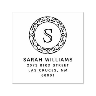 Ornamental Circle Monogram Custom Name Address Self-inking Stamp