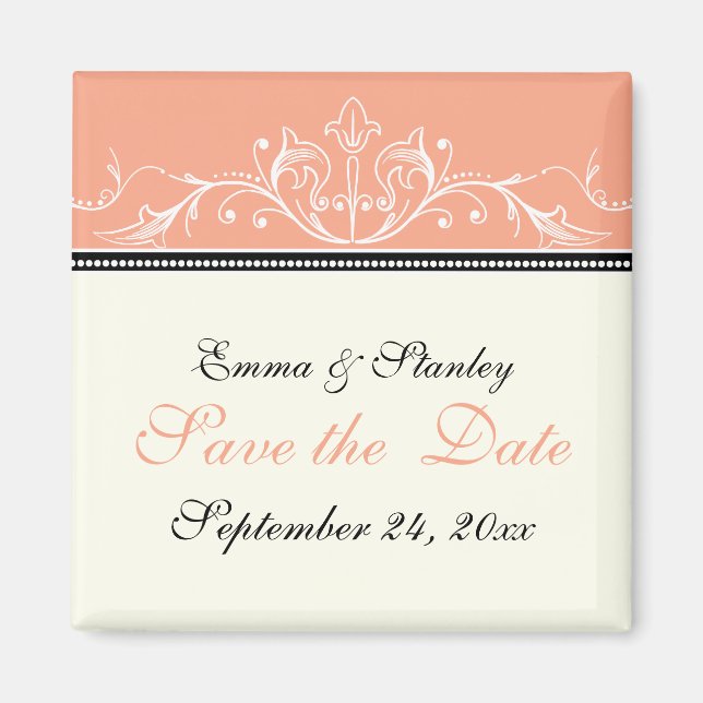 Ornamental coral white Save the Date magnet (Front)