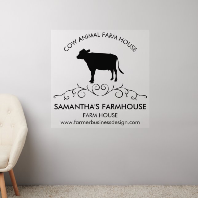 Ornamental Cow Farm Logo | Rustic Agricultural Des Wall Decal (Living Room 2)