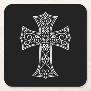 Ornamental cross square paper coaster