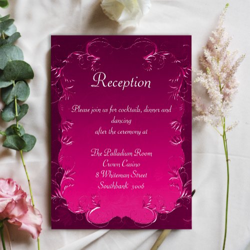 Ornamental Damask Swirls Pink Wedding Reception Enclosure Card