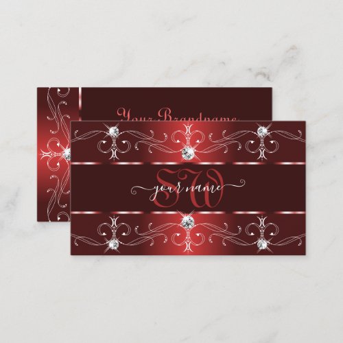 Ornamental Dark Wine Red Ornate Borders Monogram Business Card