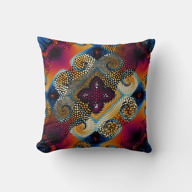 Ornamental Diagonal Waves: Mosaic Texture Throw Pillow (Front)