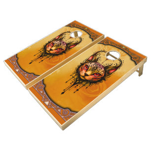 Ornamental elegance: A portrait of a cat. Cornhole Set