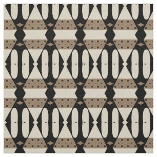 Ornamental Elegant Black & Beige Geometric Pattern Fabric