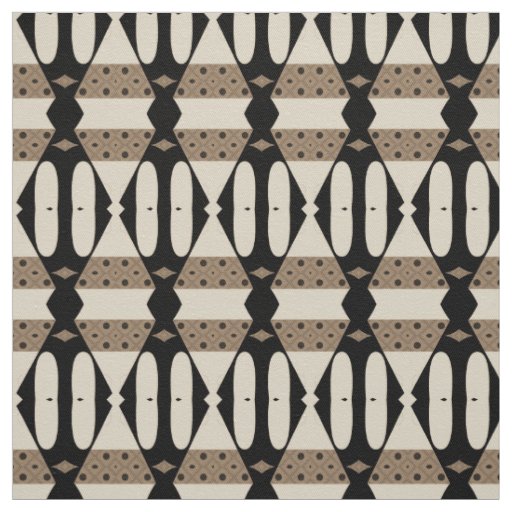 Ornamental Elegant Black & Beige Geometric Pattern Fabric