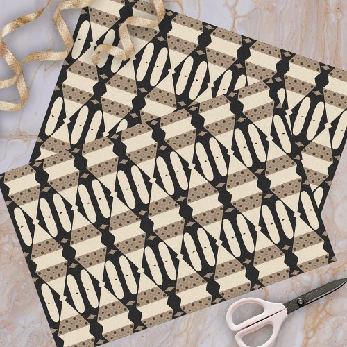 Ornamental Elegant Black  Beige Geometric Pattern Tissue Paper