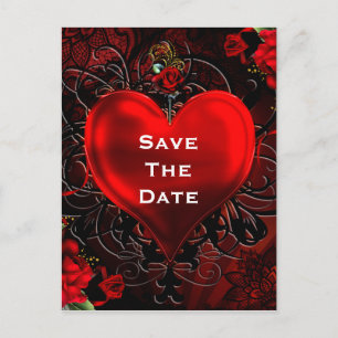 Ornamental Elegant Floral Heart Black & Red Party Announcement Postcard