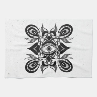 Ornamental Eye - Weirdcore Botanical Tattoo Style Kitchen Towel