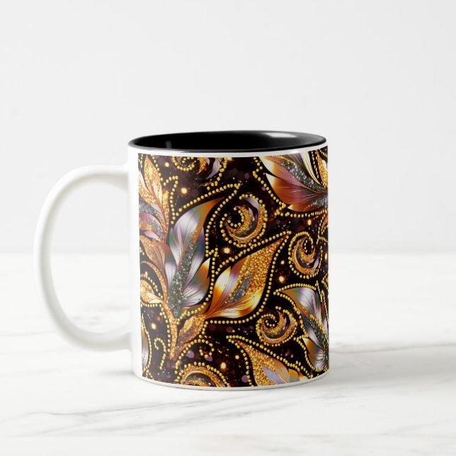 Ornamental Feather Abstract Two-Tone Coffee Mug (Left)