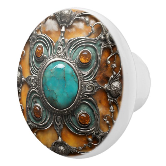 Ornamental Fire Jewel with Verdigris & Silver Lace Ceramic Knob (Right)