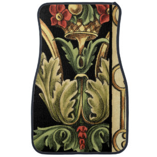 Ornamental Floral Design with Black Borders Car Floor Mat
