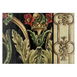 Ornamental Floral Design with Black Borders Cutting Board
