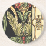 Ornamental Floral Design with Black Borders Drink Coaster