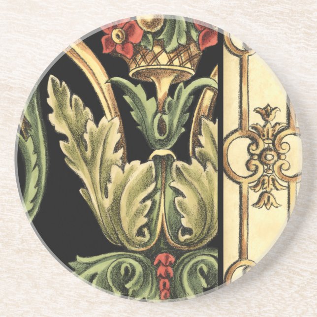 Ornamental Floral Design with Black Borders Drink Coaster (Front)