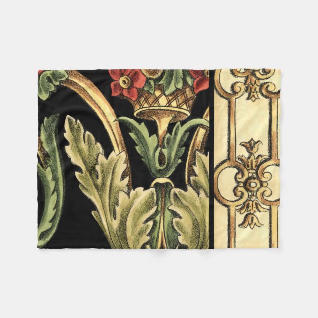 Ornamental Floral Design with Black Borders Fleece Blanket (Front (Horizontal))