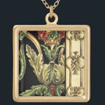 Ornamental Floral Design with Black Borders Gold Plated Necklace<br><div class="desc">An ornamental painting with an attractive floral design enclosed by black borders. The green and red colors leap off the print thanks to the black background. How wonderful would this look on your wall? Purchase it and find out!</div>