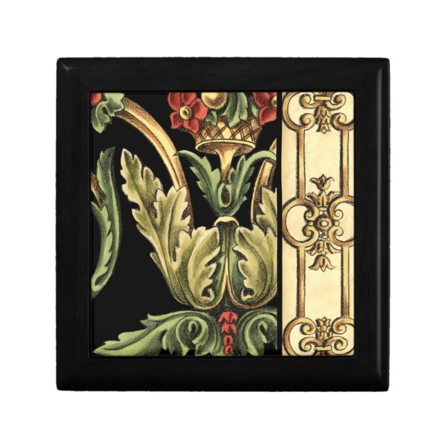 Ornamental Floral Design with Black Borders Keepsake Box (Front)