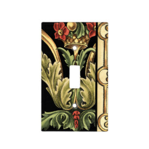 Ornamental Floral Design with Black Borders Light Switch Cover