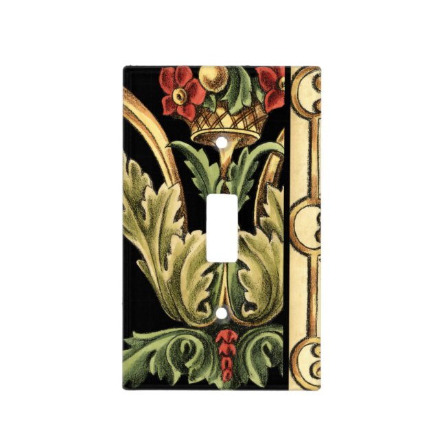 Ornamental Floral Design with Black Borders Light Switch Cover (Front)