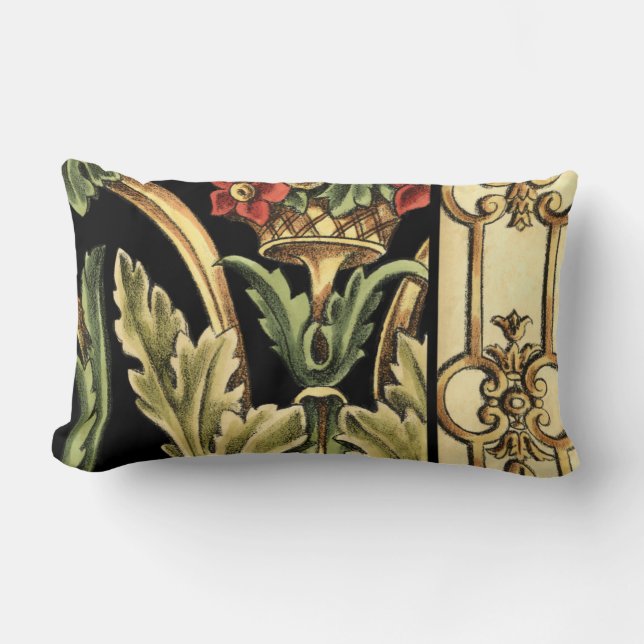 Ornamental Floral Design with Black Borders Lumbar Pillow (Front)