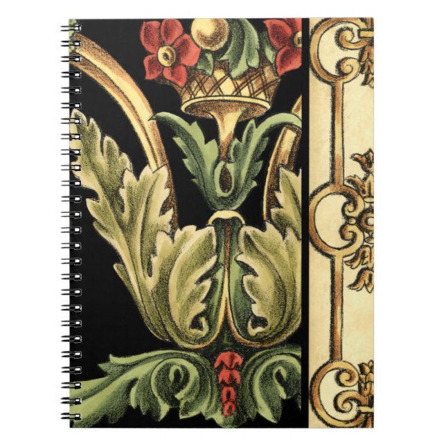 Ornamental Floral Design with Black Borders Notebook (Front)