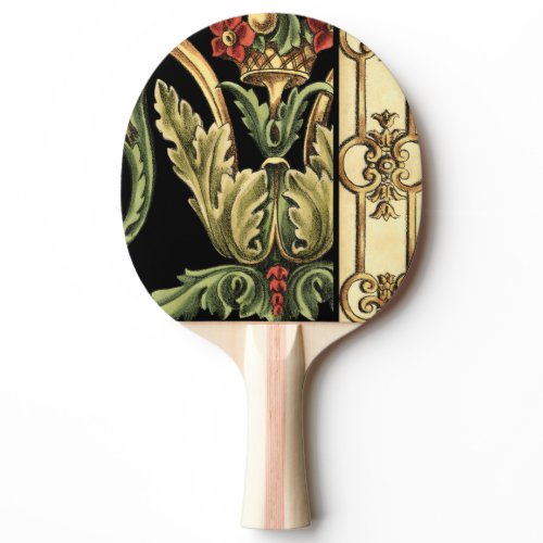 Ornamental Floral Design with Black Borders Ping-Pong Paddle
