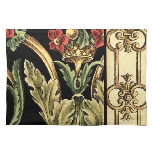 Ornamental Floral Design with Black Borders Placemat (Front)