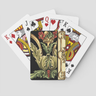 Ornamental Floral Design with Black Borders Poker Cards