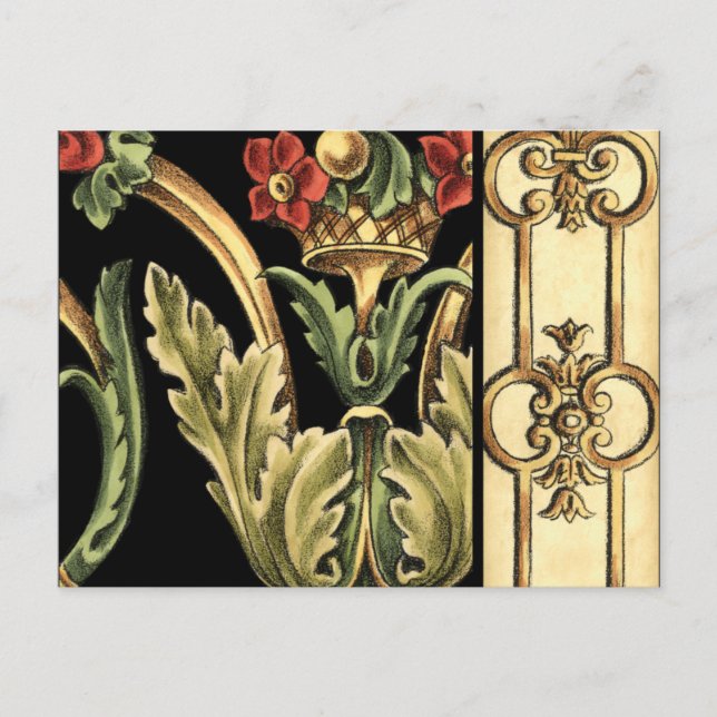 Ornamental Floral Design with Black Borders Postcard (Front)
