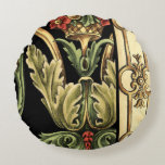 Ornamental Floral Design with Black Borders Round Pillow