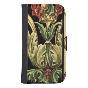 Ornamental Floral Design with Black Borders Galaxy S4 Wallet Case