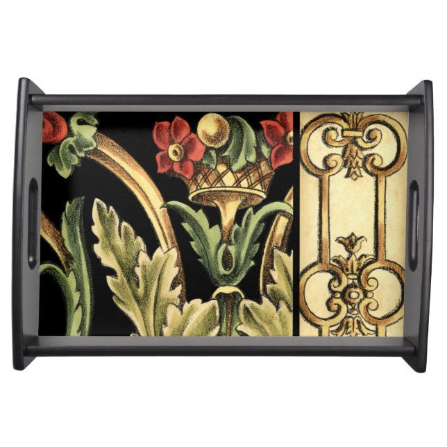 Ornamental Floral Design with Black Borders Serving Tray (Front)